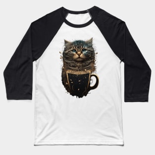 Cute Cat Drinking Coffee Design for Women Girls Baseball T-Shirt